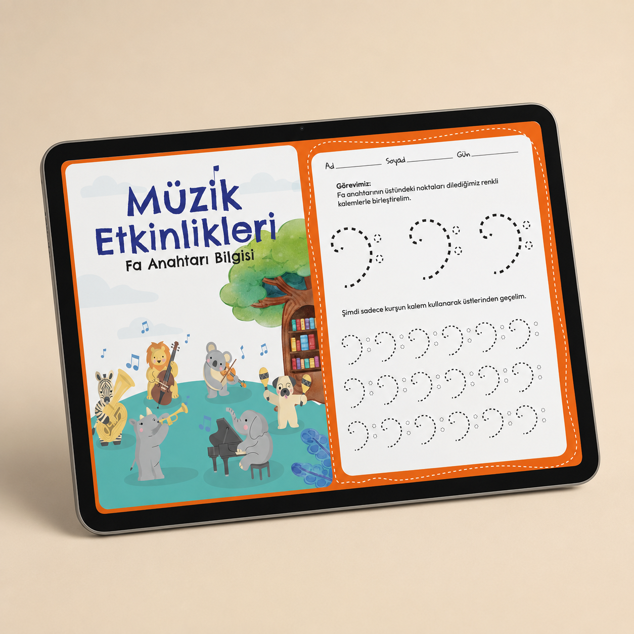 Fa Anahtarı Etkinlik Kitabı (Dijital) – 19 Etkinlikli Bas Anahtarı Nota Okuma PDF (5–15 Yaş)