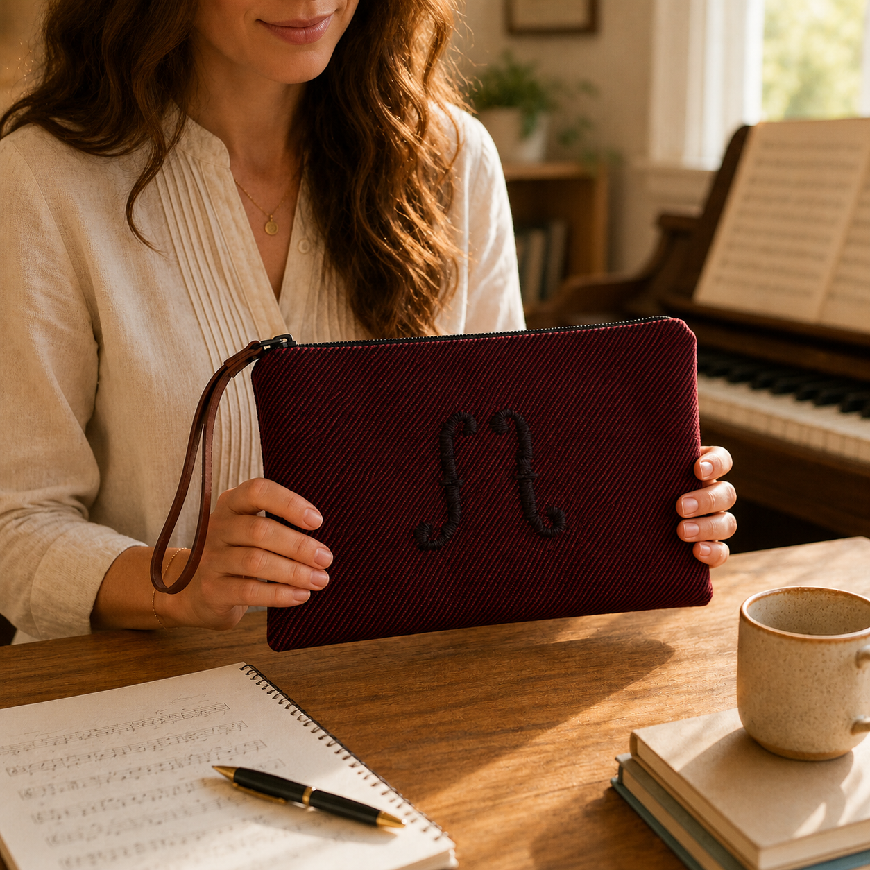 Fir – El Dokuması Müzik Motifli Portfolyo Çanta