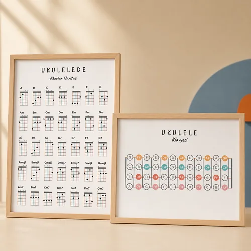 Ukulele Akor ve Klavye Posteri (2 Poster, Dijital) – 35 Akorlu Ukulele Öğrenme Seti PDF